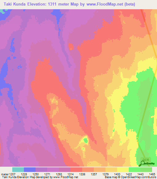 Taki Kunda,Zambia Elevation Map