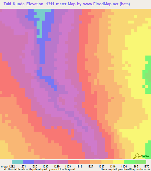 Taki Kunda,Zambia Elevation Map