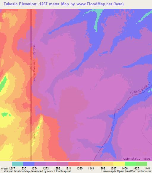 Takasia,Zambia Elevation Map