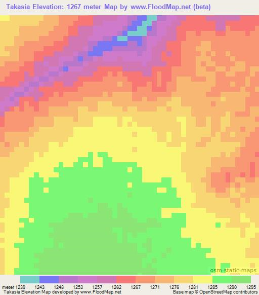 Takasia,Zambia Elevation Map