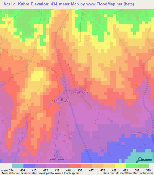 Nazi al Kubra,Iraq Elevation Map