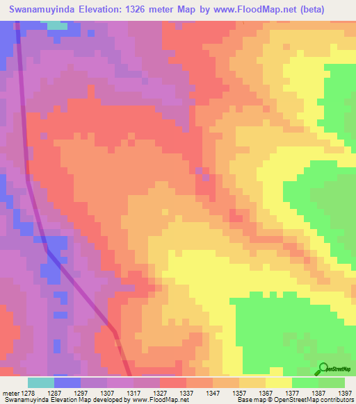 Swanamuyinda,Zambia Elevation Map