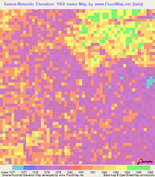 Swana-Mutondo,Zambia Elevation Map