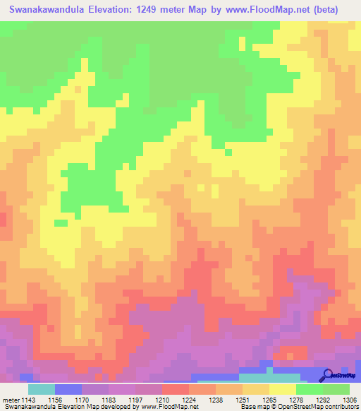 Swanakawandula,Zambia Elevation Map