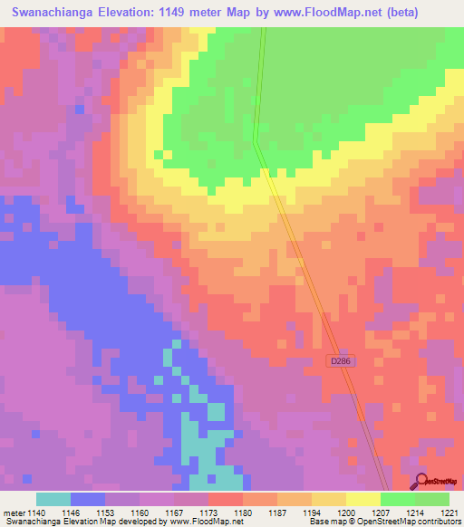 Swanachianga,Zambia Elevation Map