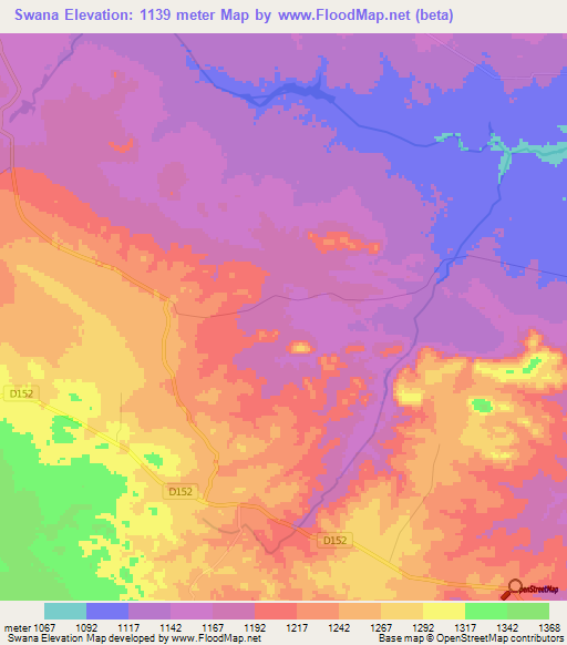 Swana,Zambia Elevation Map