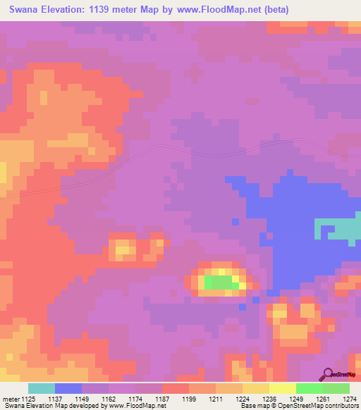 Swana,Zambia Elevation Map