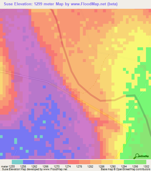 Suse,Zambia Elevation Map