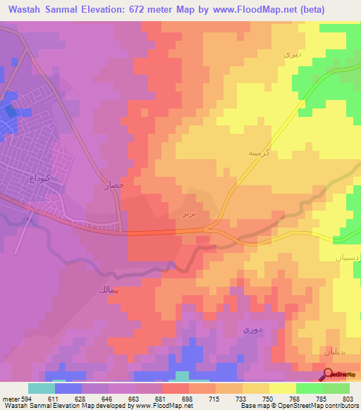 Wastah Sanmal,Iraq Elevation Map