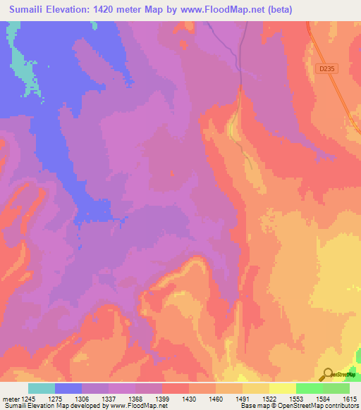 Sumaili,Zambia Elevation Map