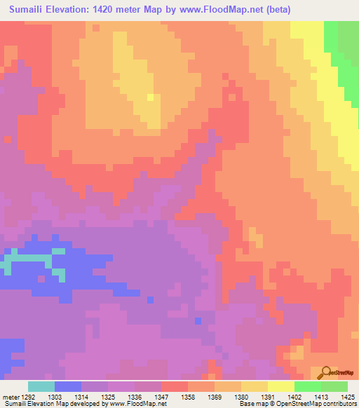 Sumaili,Zambia Elevation Map