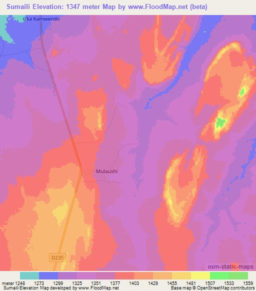 Sumaili,Zambia Elevation Map