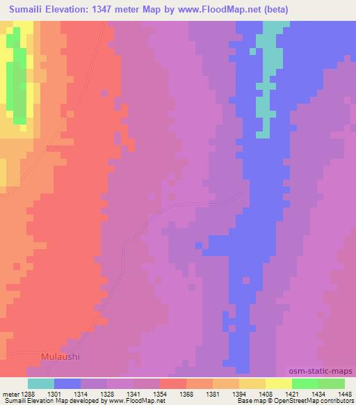 Sumaili,Zambia Elevation Map