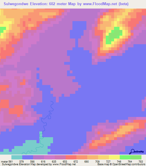 Sulwegondwe,Zambia Elevation Map