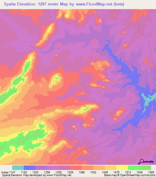 Spaita,Zambia Elevation Map