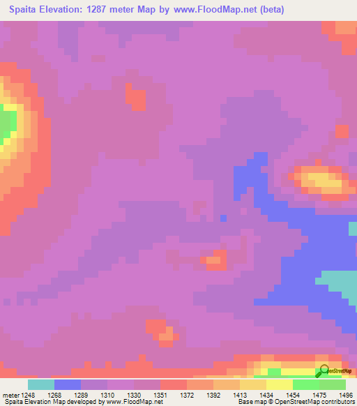 Spaita,Zambia Elevation Map