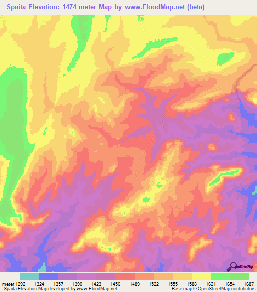 Spaita,Zambia Elevation Map