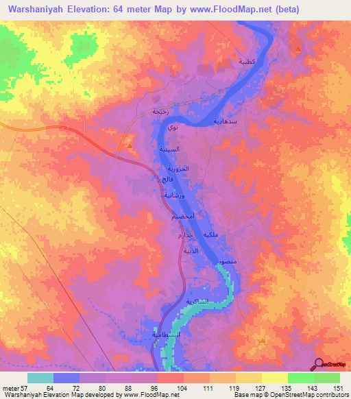 Warshaniyah,Iraq Elevation Map