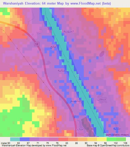 Warshaniyah,Iraq Elevation Map