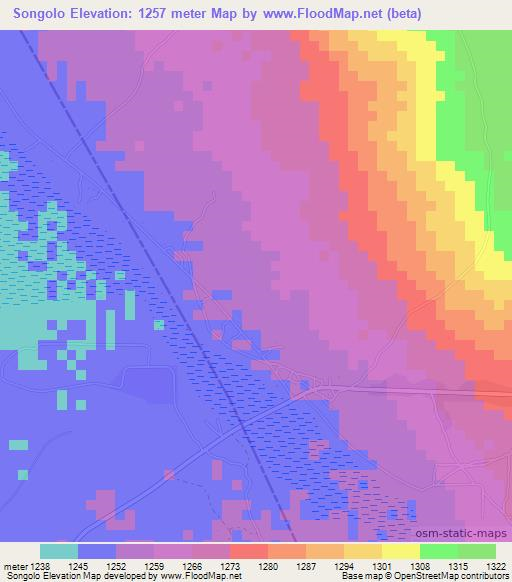 Songolo,Zambia Elevation Map