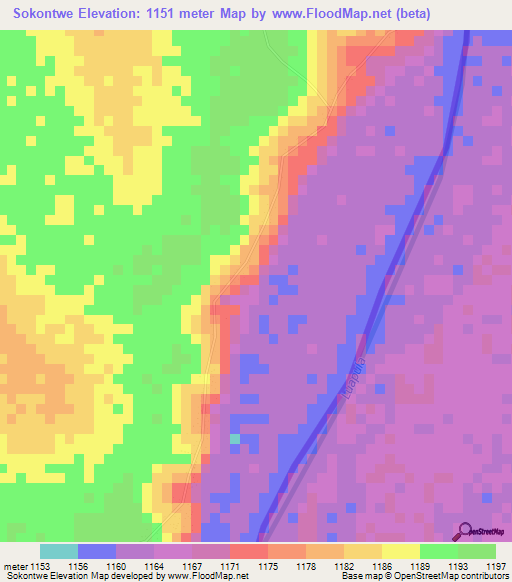 Sokontwe,Zambia Elevation Map