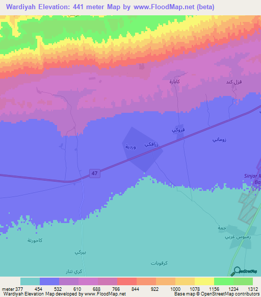 Wardiyah,Iraq Elevation Map