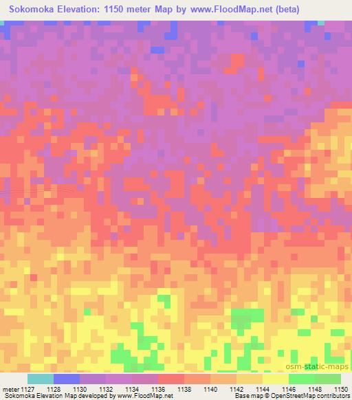 Sokomoka,Zambia Elevation Map