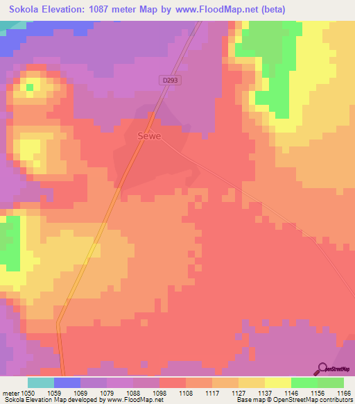 Sokola,Zambia Elevation Map