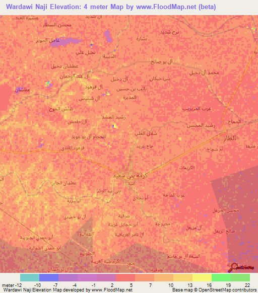 Wardawi Naji,Iraq Elevation Map