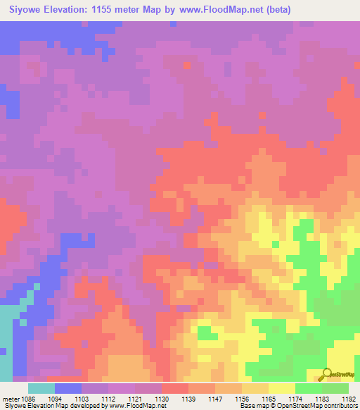 Siyowe,Zambia Elevation Map