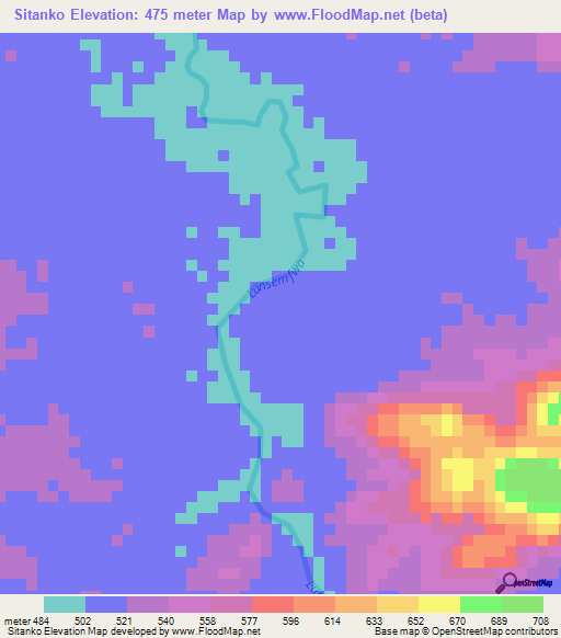 Sitanko,Zambia Elevation Map