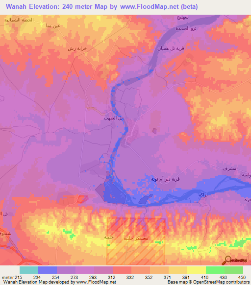 Wanah,Iraq Elevation Map