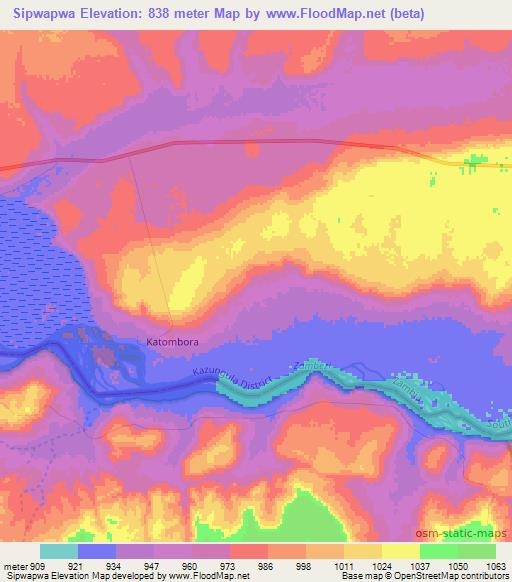 Sipwapwa,Zambia Elevation Map