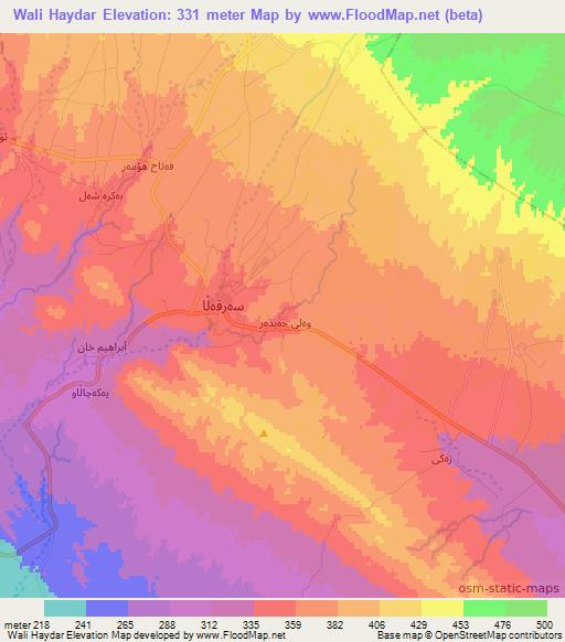 Wali Haydar,Iraq Elevation Map