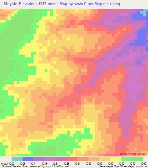 Sinyolo,Zambia Elevation Map