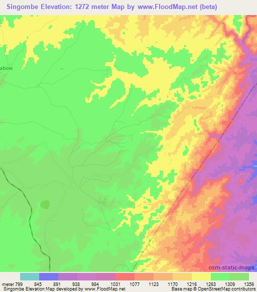 Singombe,Zambia Elevation Map