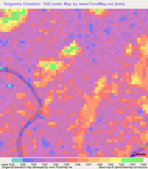 Singemba,Zambia Elevation Map