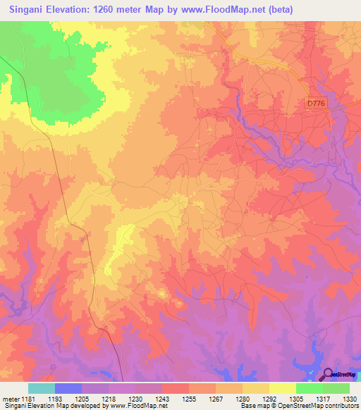 Singani,Zambia Elevation Map