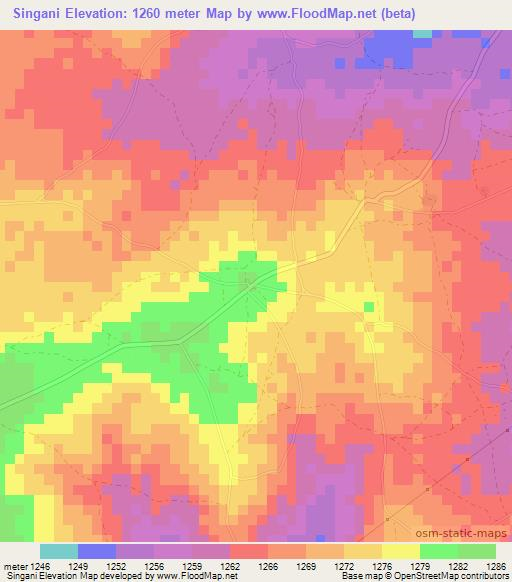 Singani,Zambia Elevation Map