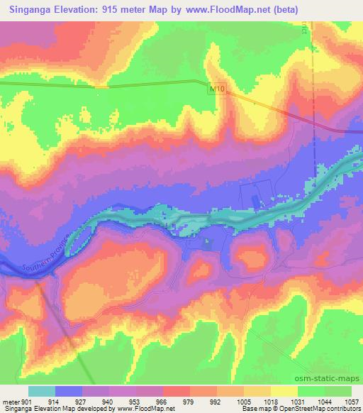 Singanga,Zambia Elevation Map