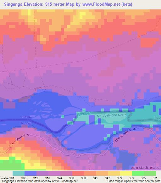 Singanga,Zambia Elevation Map