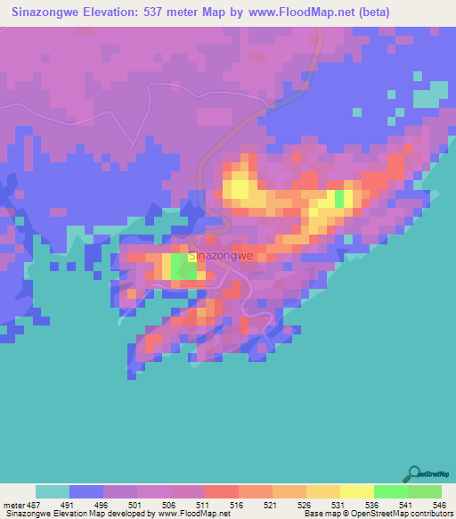 Sinazongwe,Zambia Elevation Map