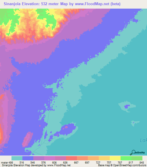 Sinanjola,Zambia Elevation Map