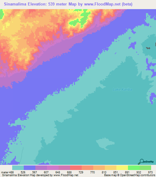 Sinamalima,Zambia Elevation Map