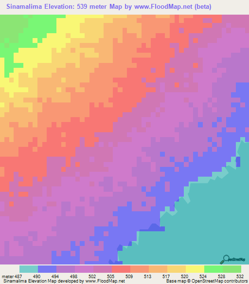 Sinamalima,Zambia Elevation Map