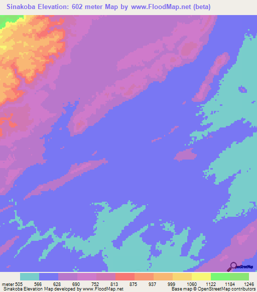 Sinakoba,Zambia Elevation Map