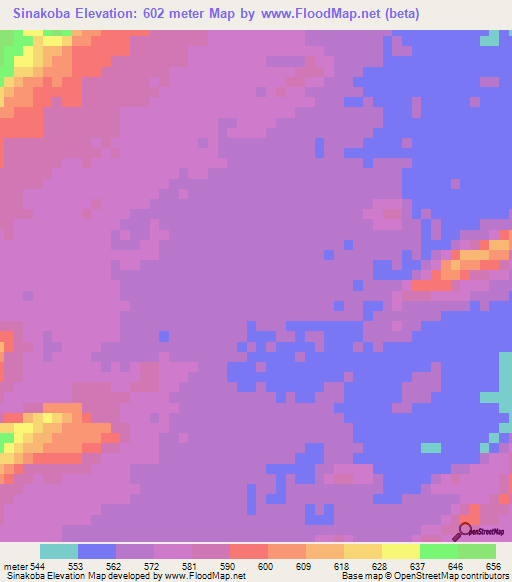 Sinakoba,Zambia Elevation Map