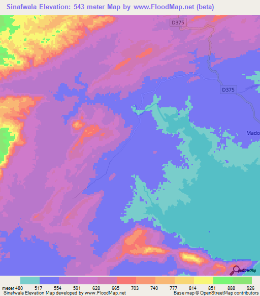 Sinafwala,Zambia Elevation Map