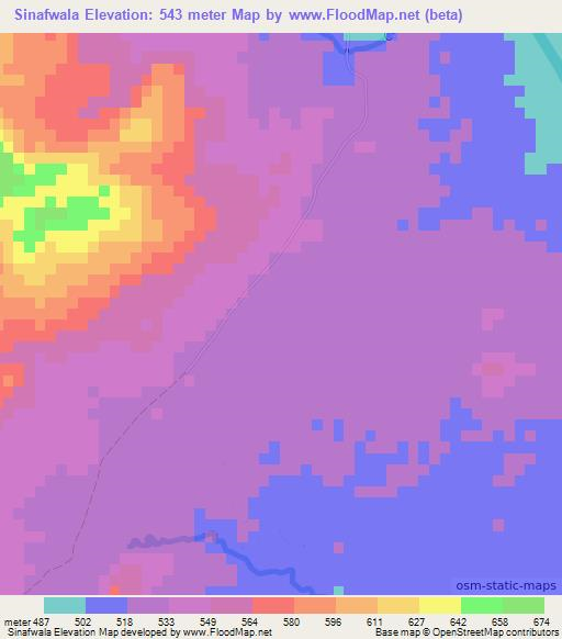 Sinafwala,Zambia Elevation Map