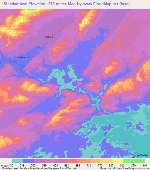 Sinadambwe,Zambia Elevation Map